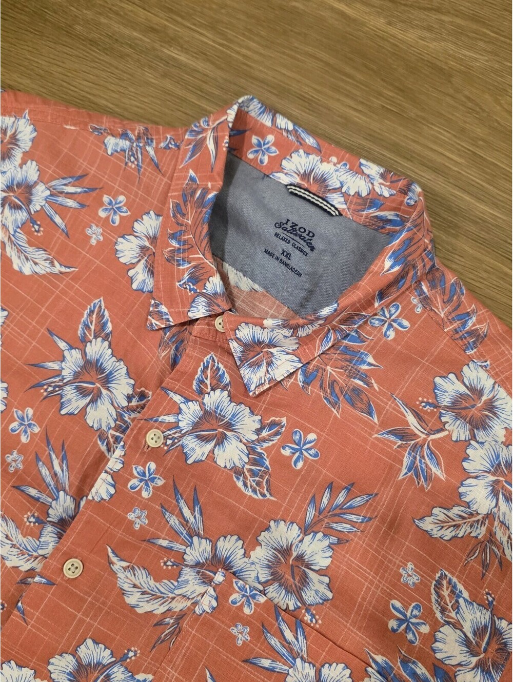 IZOD Saltwater Mens XXL Coral Floral Hawaiian Short Sleeve Shirt 2XL